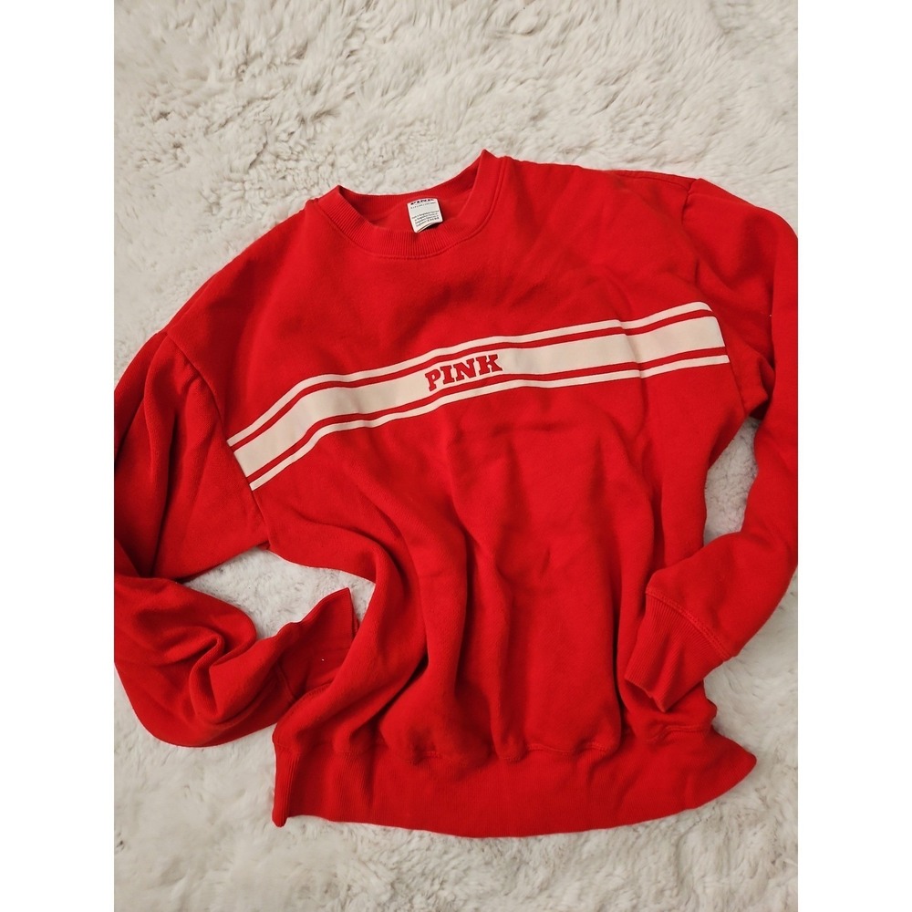 Vtg Style PINK Victoria's Secret Red Crewneck Sweater Sz S Indie Sleaze Y2K